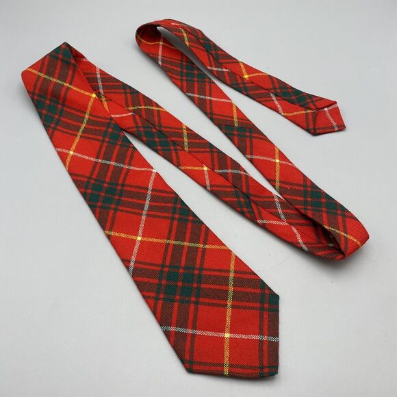 Made in Scotland Tie BRUCE Tartan Clan Red Green Plaid 100% New Wool 57x3.5" - Picture 3 of 6